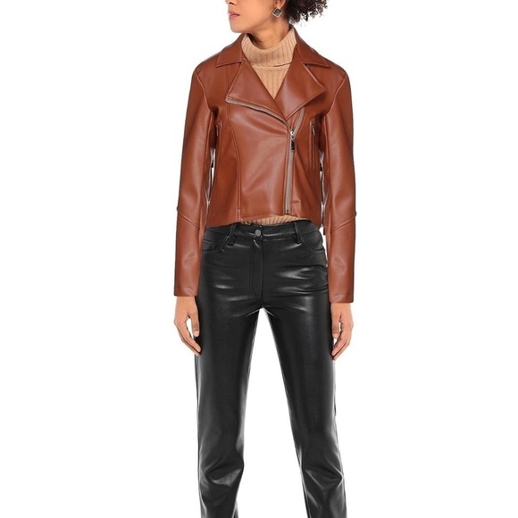 VANESSA SCOTT FAUX LEATHER TASSLE CROPPED JACKET Size: L  Rust - Picture 2 of 4